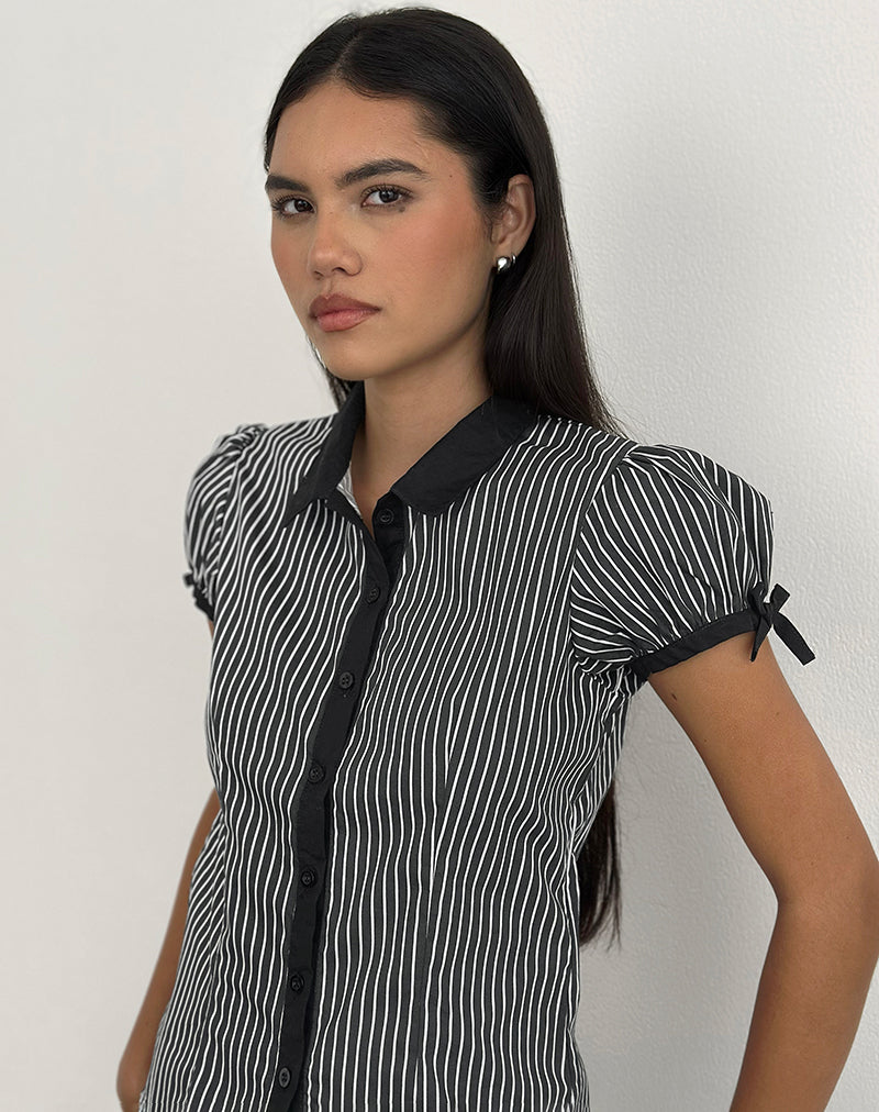 Immagine della blusa Rosabe in nero e grigio Monostripe