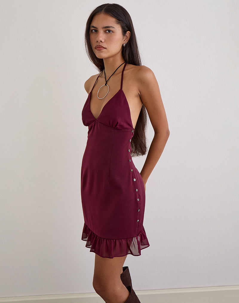 Immagine dell'abito mini Rosali in chiffon di raso bordeaux