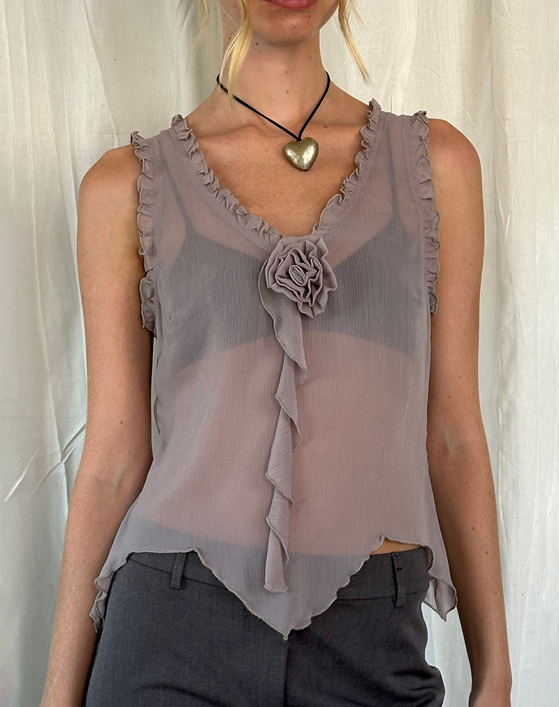 Top Rosalinda in chiffon grigio lilla