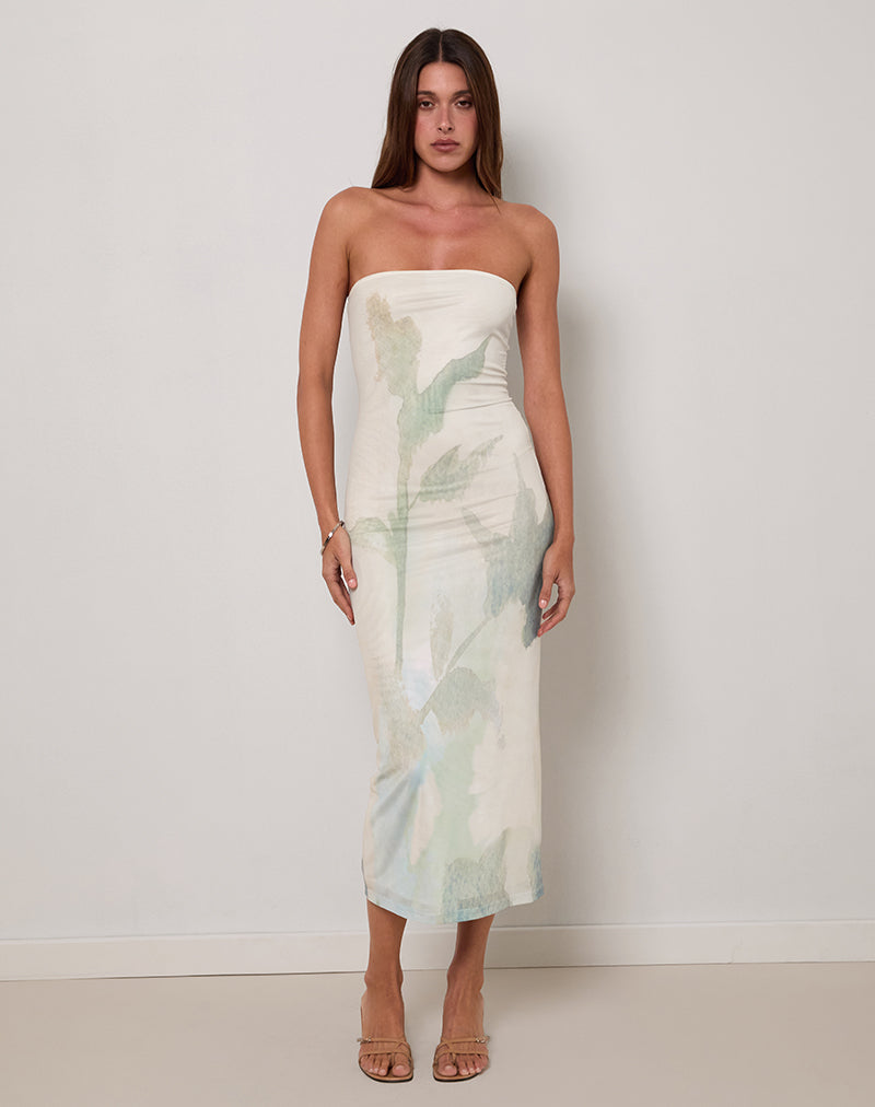 Immagine di Rosbandi Vestito midi a fascia con fiori dipinti astratti Blu