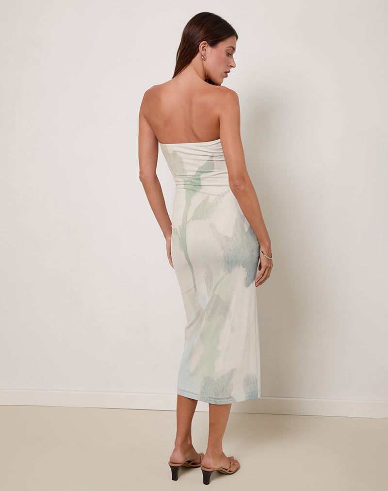Immagine di Rosbandi Vestito midi a fascia con fiori dipinti astratti Blu