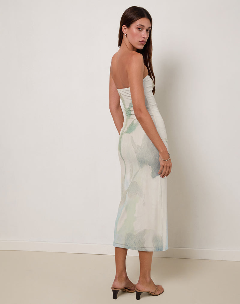 Immagine di Rosbandi Vestito midi a fascia con fiori dipinti astratti Blu