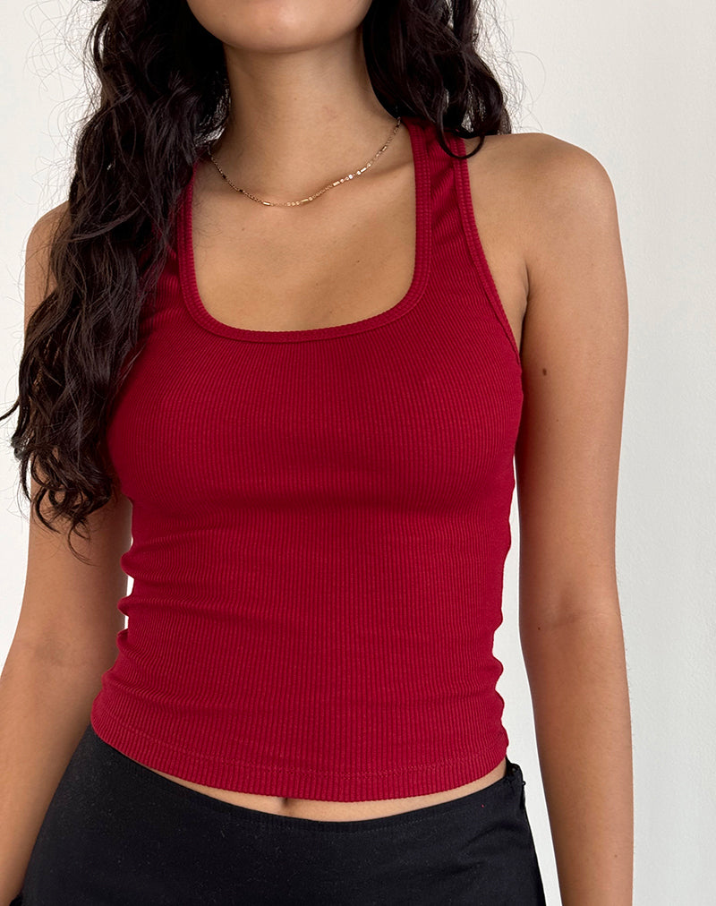 immagine di Roxe Ribbed Vest Top in Adrenaline Red