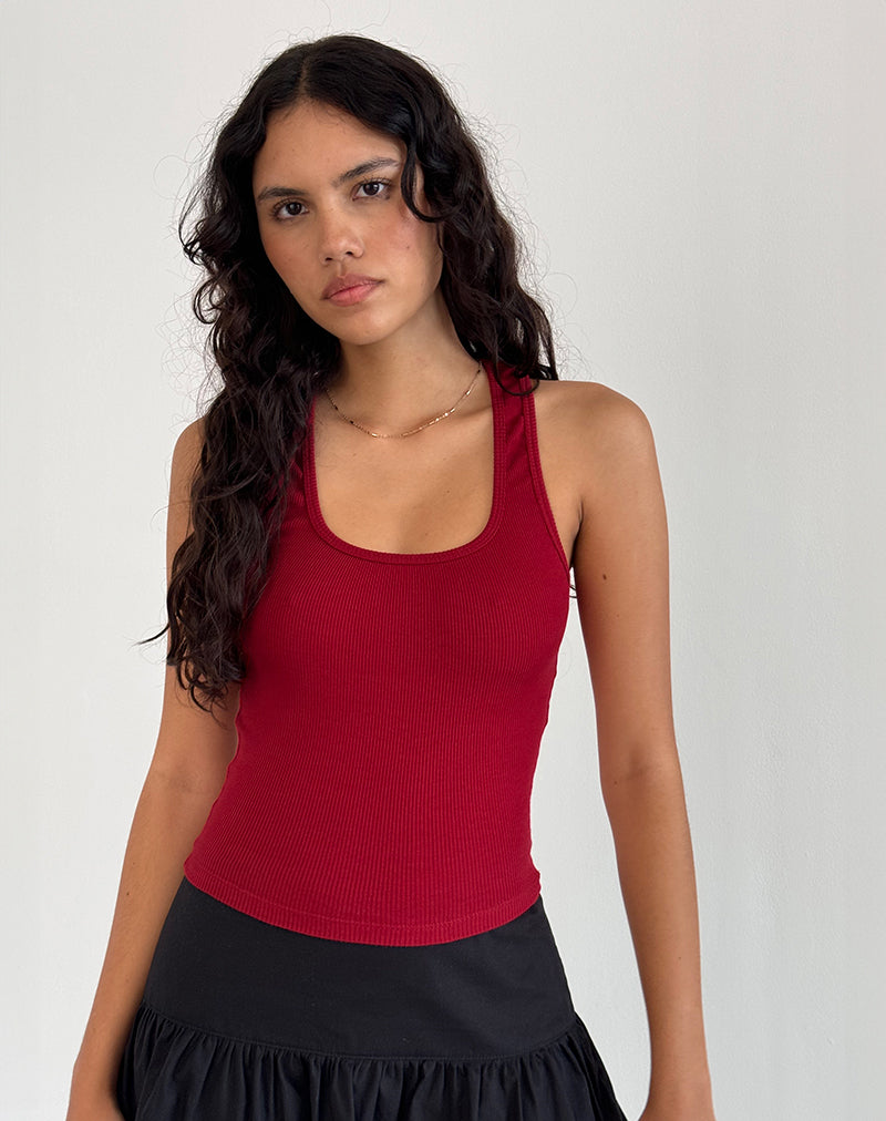 immagine di Roxe Ribbed Vest Top in Adrenaline Red