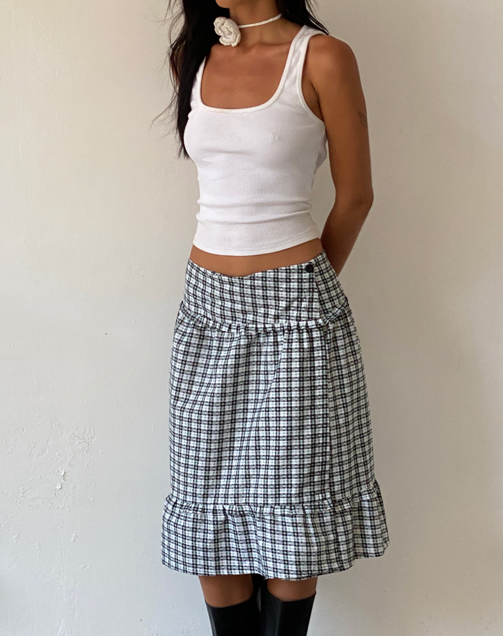 Immagine di Kasya Frill Hem Midi Wrap Skirt in Brandy Check
