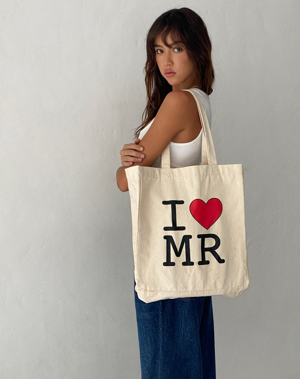 Borsa tote I Heart MR in bianco sporco