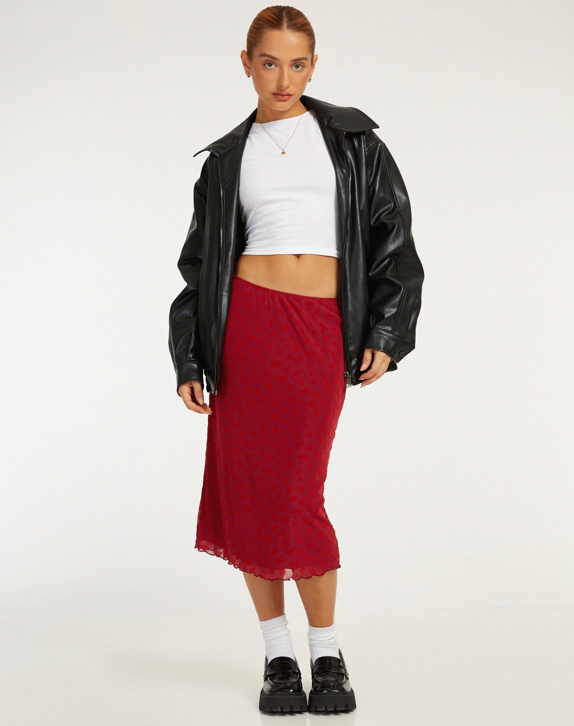 immagine di Rujha Midi Skirt in Red Flock Mesh