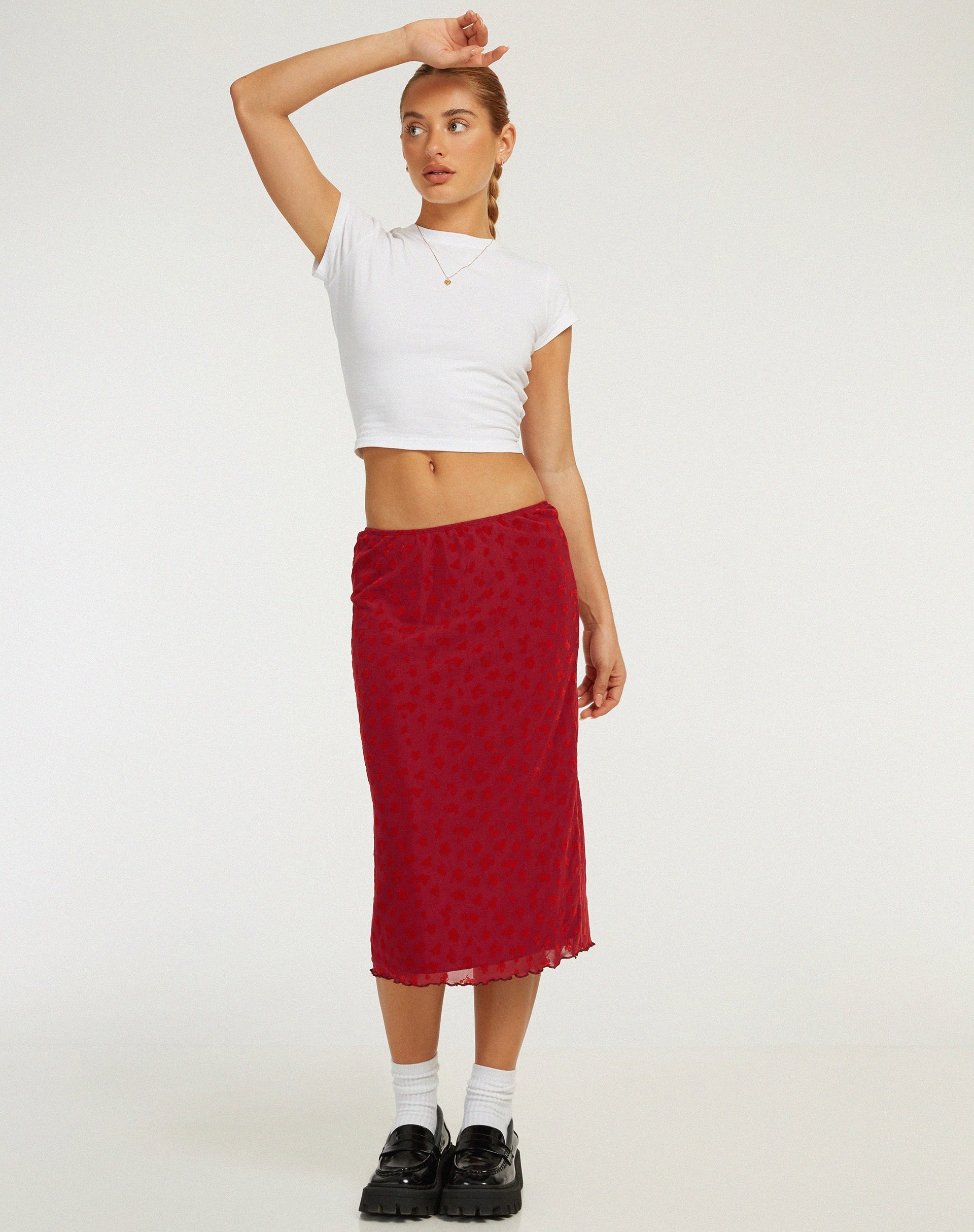 immagine di Rujha Midi Skirt in Red Flock Mesh