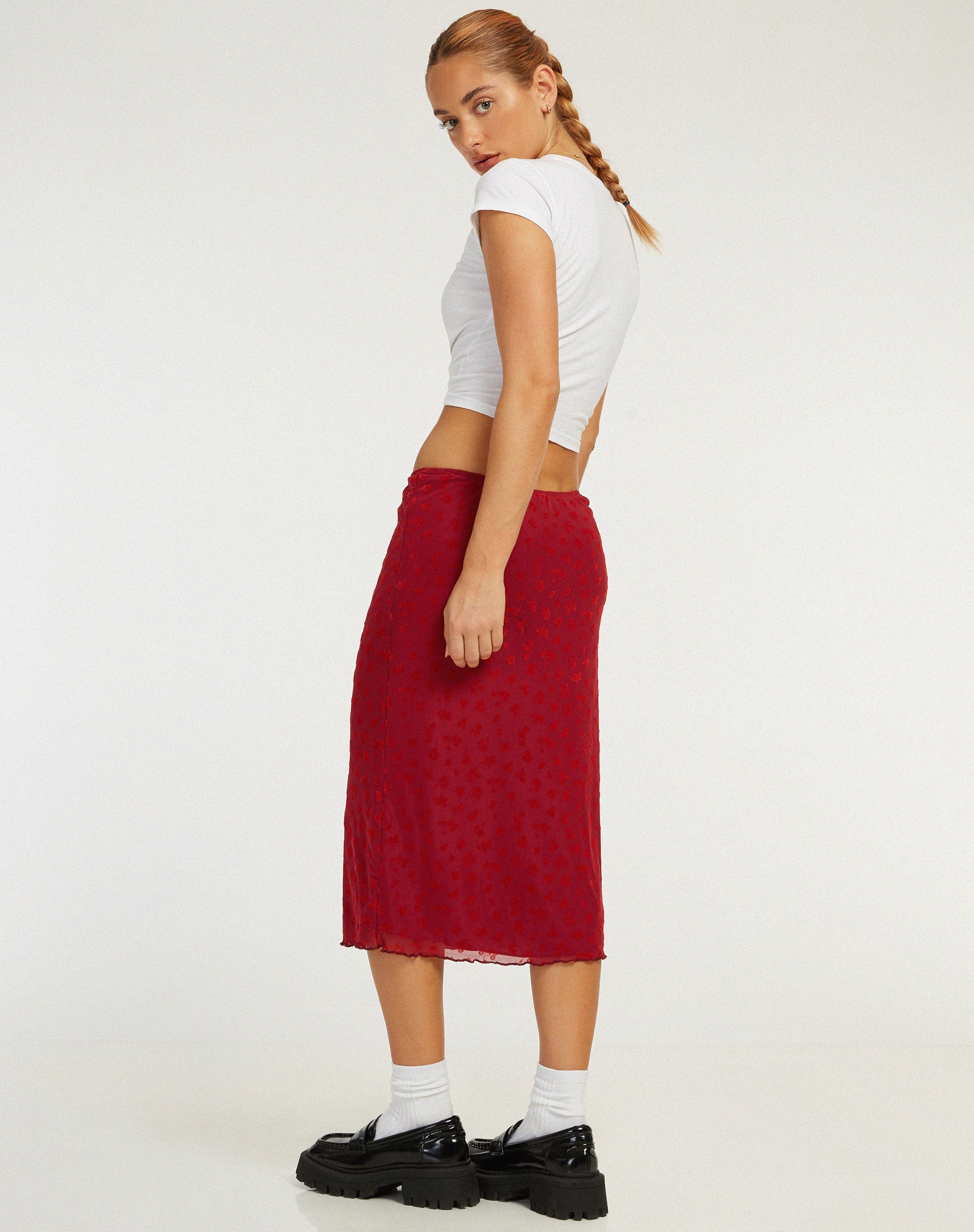 immagine di Rujha Midi Skirt in Red Flock Mesh