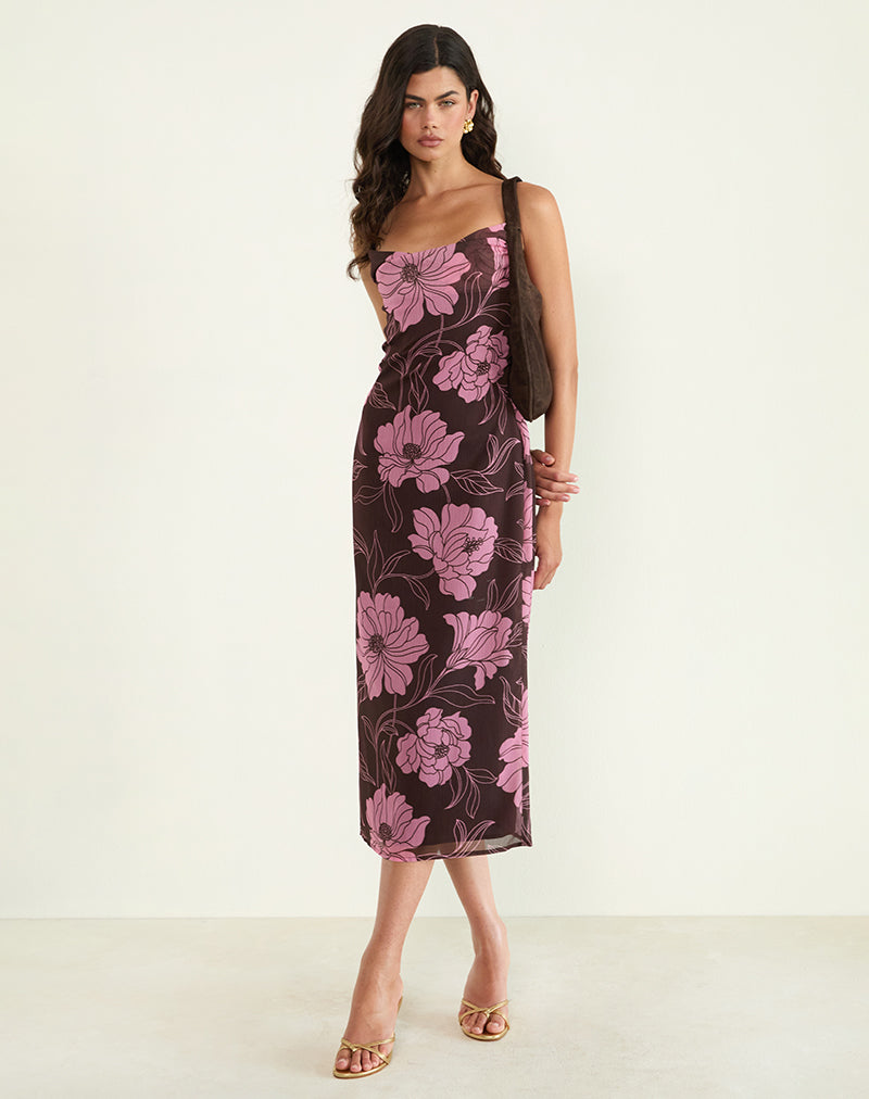 Immagine di Rujira Cowl Midi Dress in flare floreale rosa marrone
