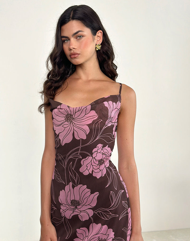 Immagine di Rujira Cowl Midi Dress in flare floreale rosa marrone
