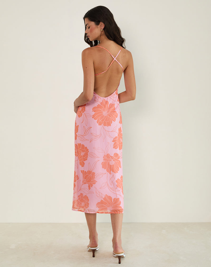 Rujira - Vestito midi con cappuccio in rosa-arancione