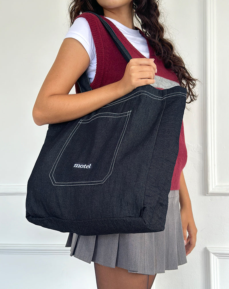 Borsa Ruka in Denim Indigo con ricamo Motel bianco
