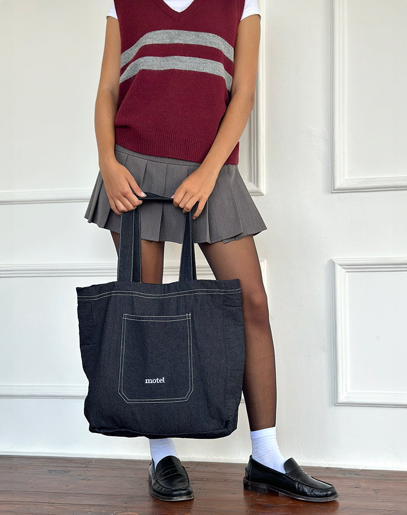 Borsa Ruka in Denim Indigo con ricamo Motel bianco