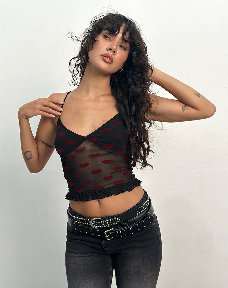 Immagine di Rumaysa Cami Top in Lips Flock Nero