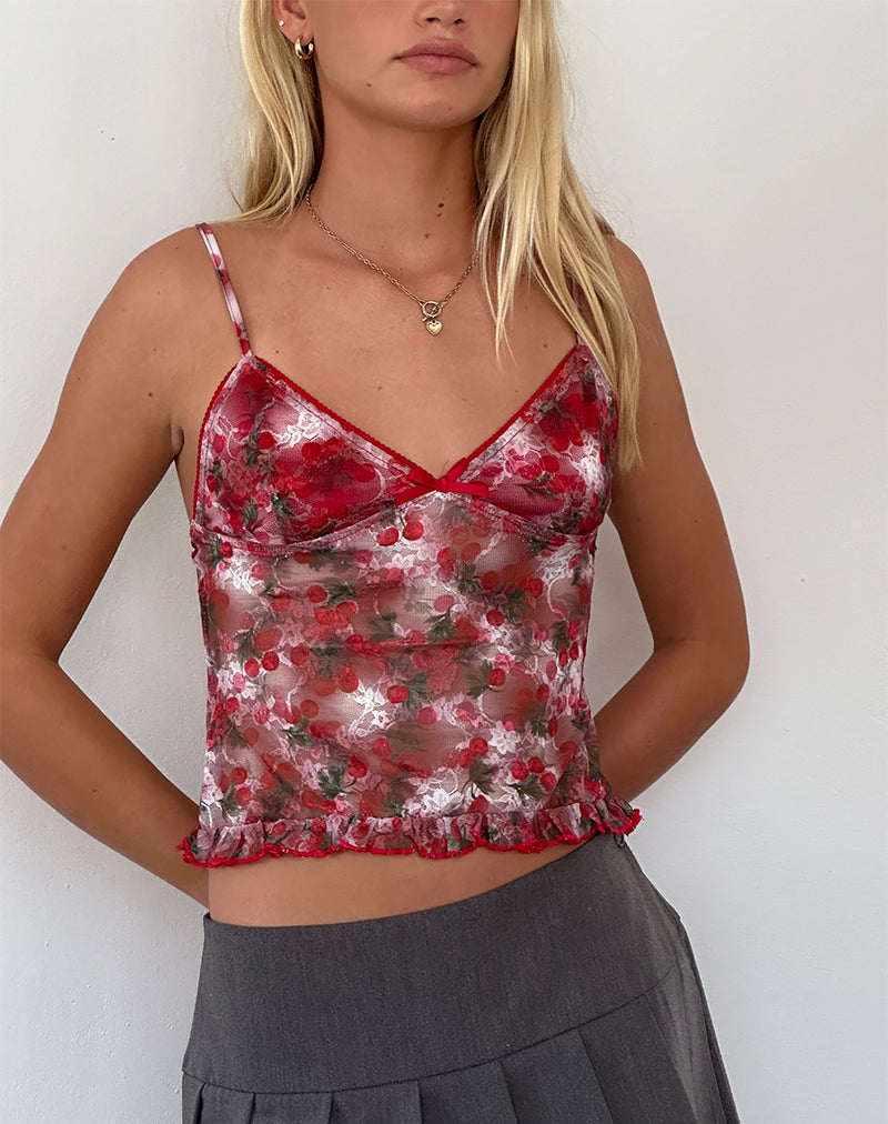Immagine di Rumaysa Top in pizzo stampato Cherry