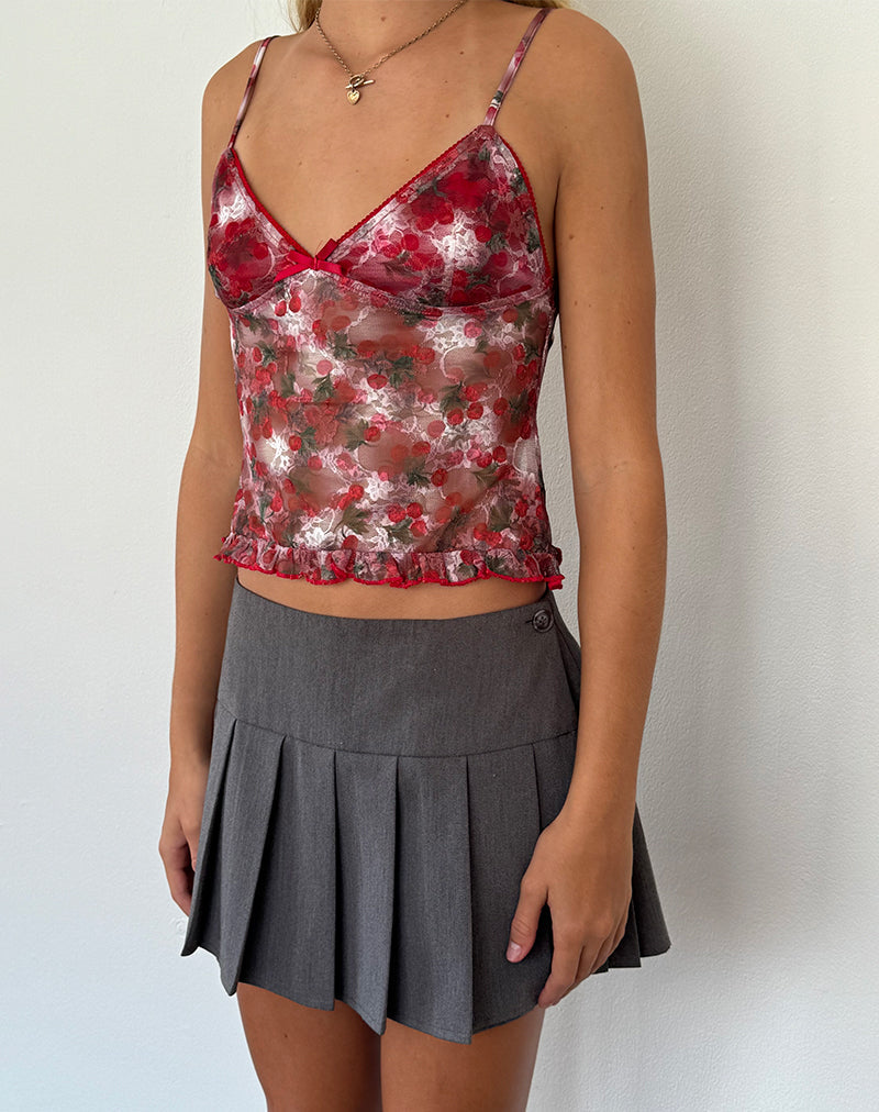Top Rumaysa in pizzo stampato color ciliegia