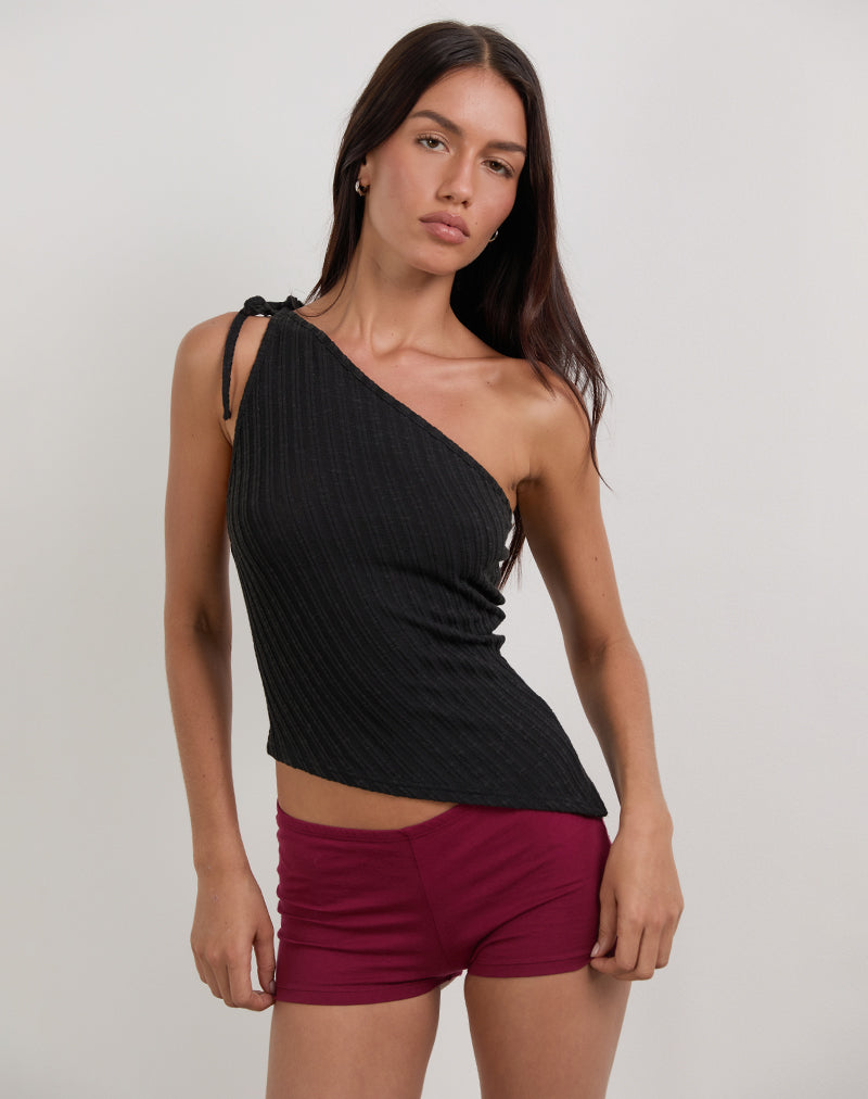 Top Rusana in maglia diagonale trasparente nero
