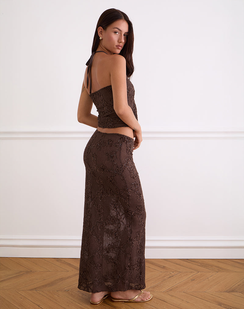 Immagine di Alphia Gonna in maglia di paillettes in marrone scuro