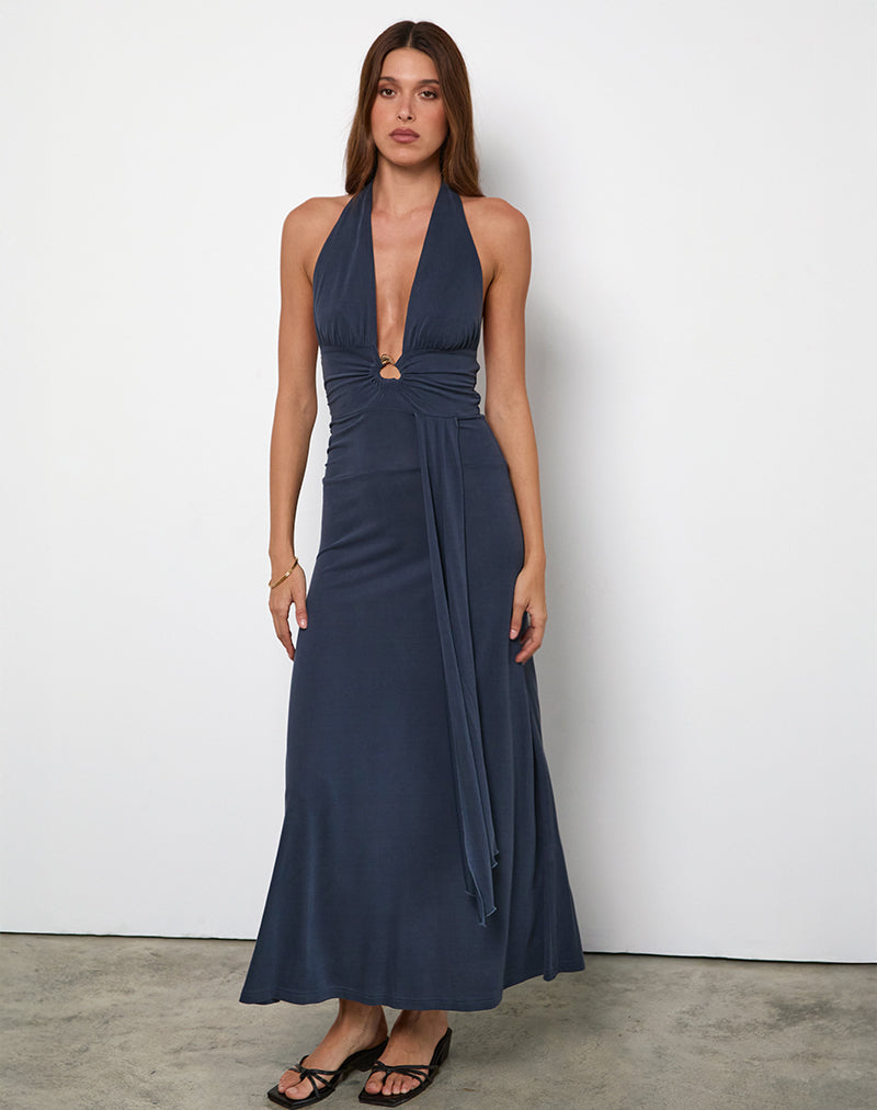 Maxi abito Ryoko in Cupro Ocean Storm