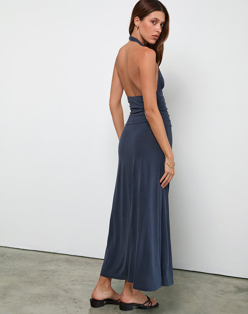 Maxi abito Ryoko in Cupro Ocean Storm