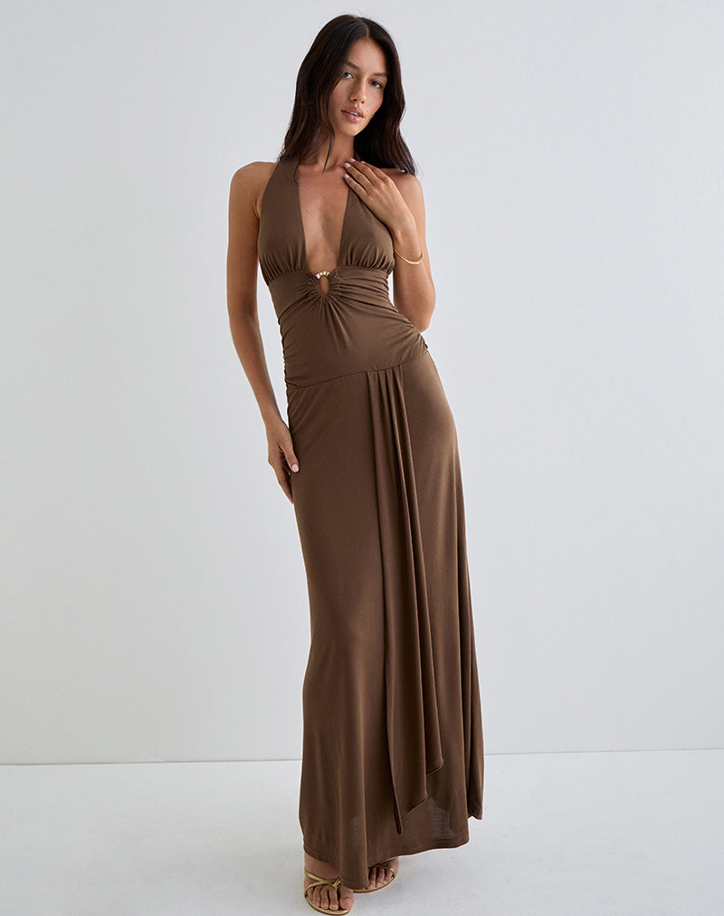 Maxi abito Ryoko in cupro marrone scuro