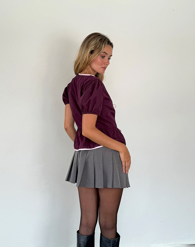 Immagine della blusa Ryota Tie Front in sangue di bue con rilegatura rosa Lady
