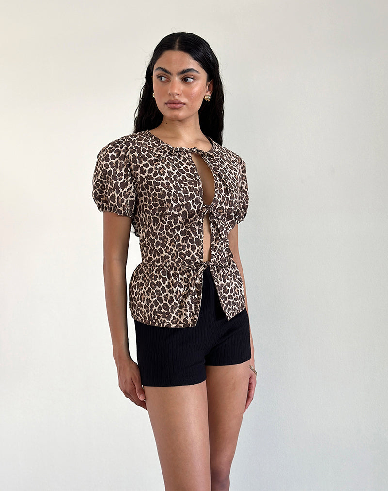 Camicetta Ryota tie front in Leopard Sandstorm