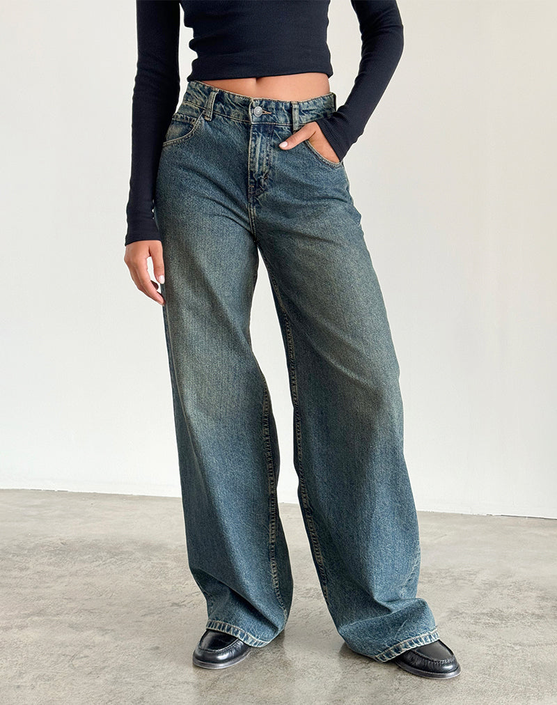 Jeans larghi extra in marrone blu acido