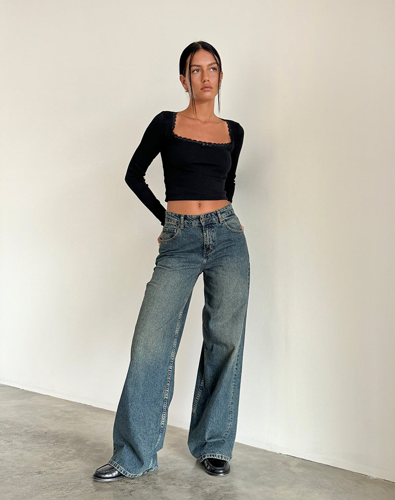 Jeans larghi extra in marrone blu acido