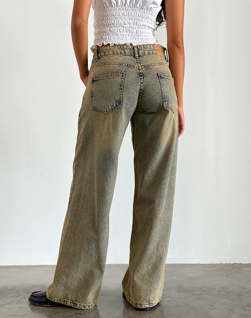 Immagine di Roomy Extra Wide Leg Low Rise Jeans in Sandy Blue Acid