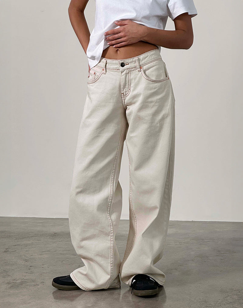Immagine di Roomy Jeans extra larghi a vita bassa in bianco sporco