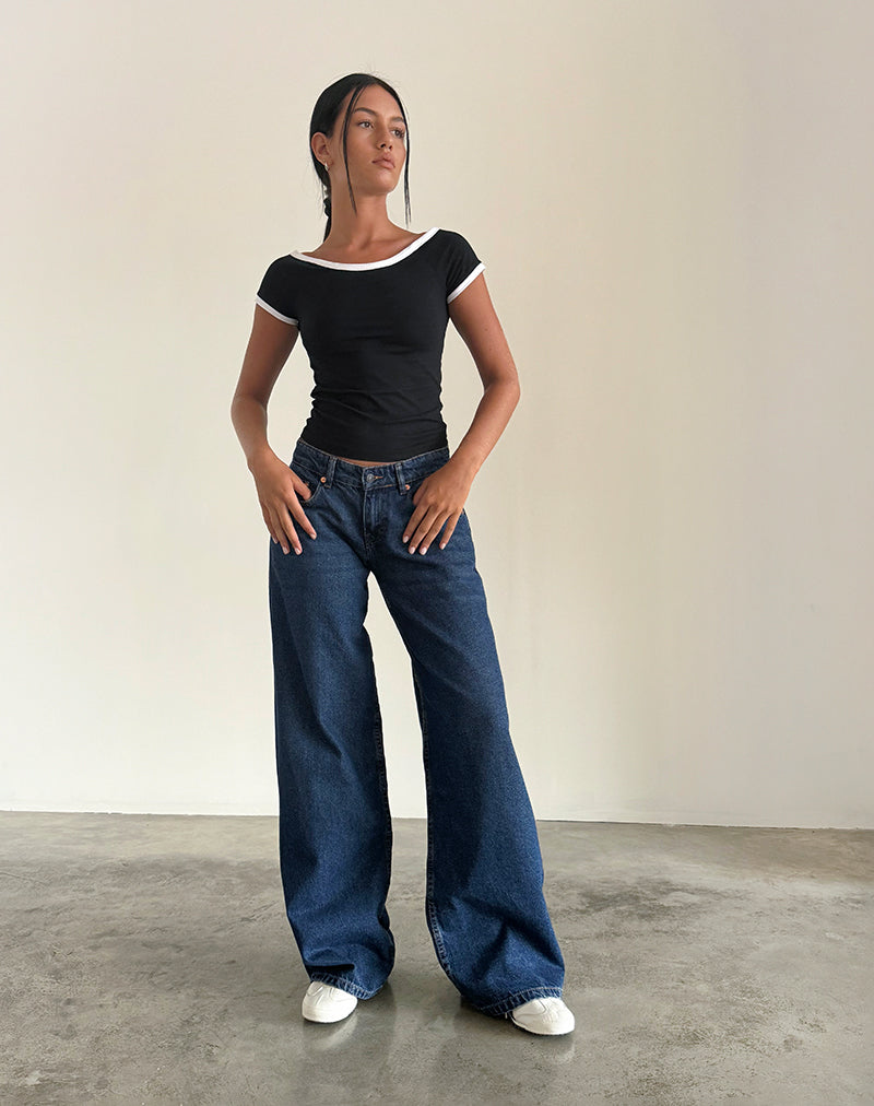 Immagine di Roomy Jeans extra larghi a vita bassa in blu indaco medio