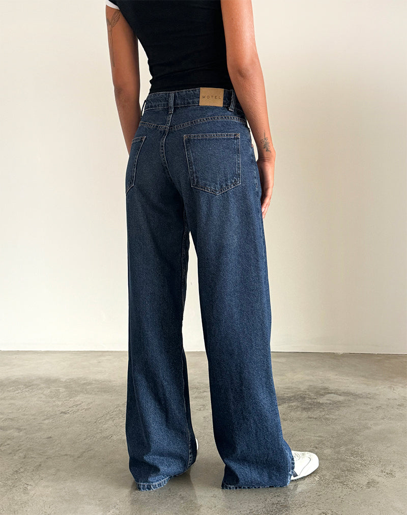 Immagine di Roomy Jeans extra larghi a vita bassa in blu indaco medio