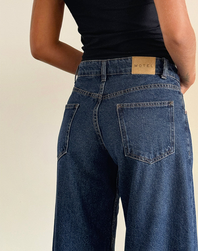Immagine di Roomy Jeans extra larghi a vita bassa in blu indaco medio
