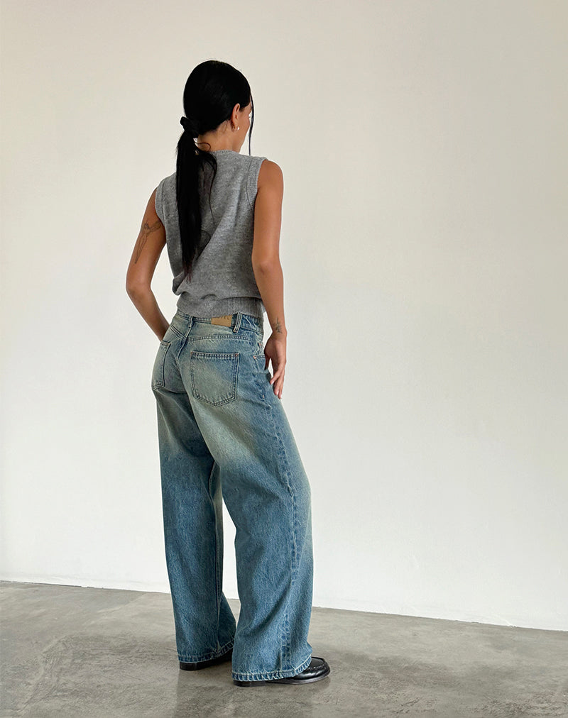 Immagine di Roomy Jeans extra larghi a vita bassa in verde mare