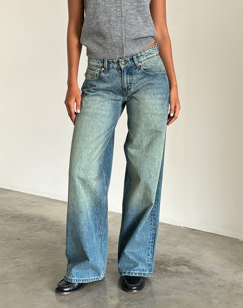 Jeans Roomy Extra Wide a vita bassa in verde mare
