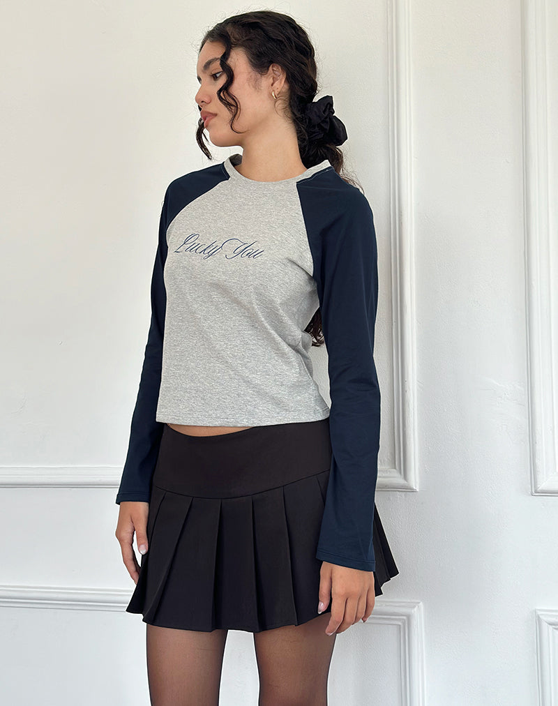 Immagine di Sabani Top in marna grigia navy con stampa Lucky You