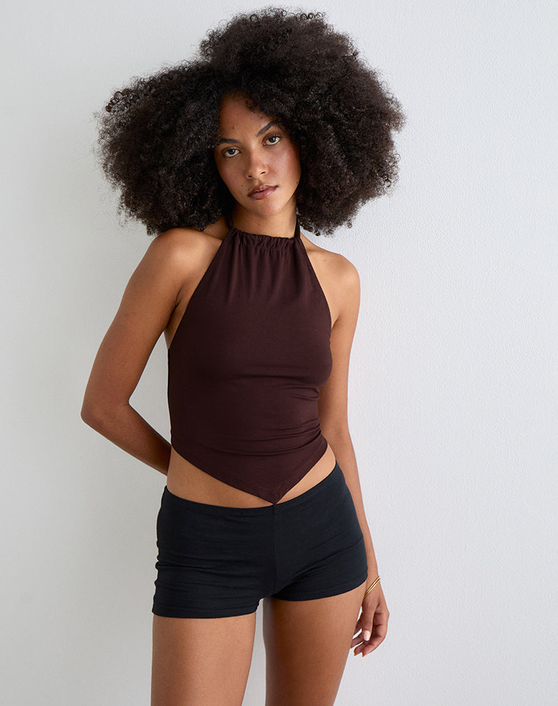 Top Sadra in jersey di rayon Cioccolato amaro