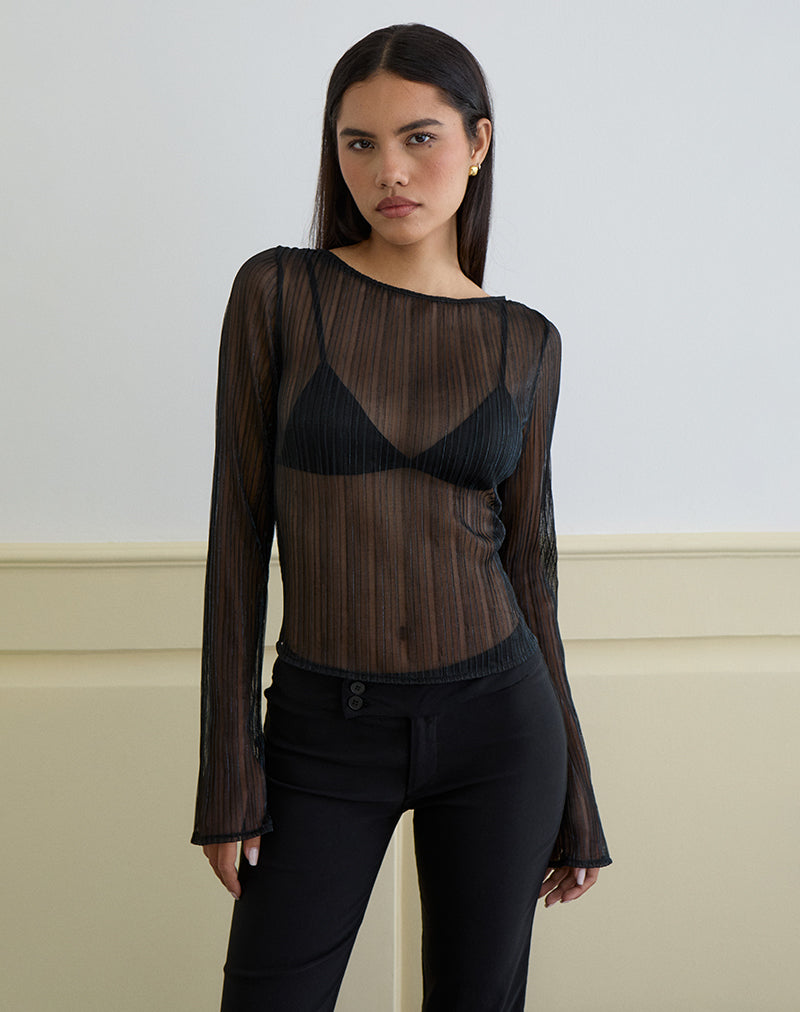 Immagine di Saezuru Top in Chiffon Plisse Shimmer Nero