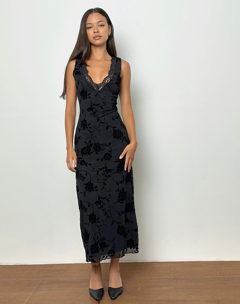 Immagine di Saga Midi Dress in Rose Flock Nero