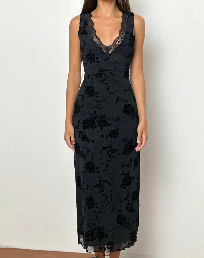 Saga Midi Dress in Rose Flock Nero