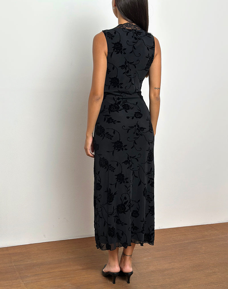 Immagine di Saga Midi Dress in Rose Flock Nero