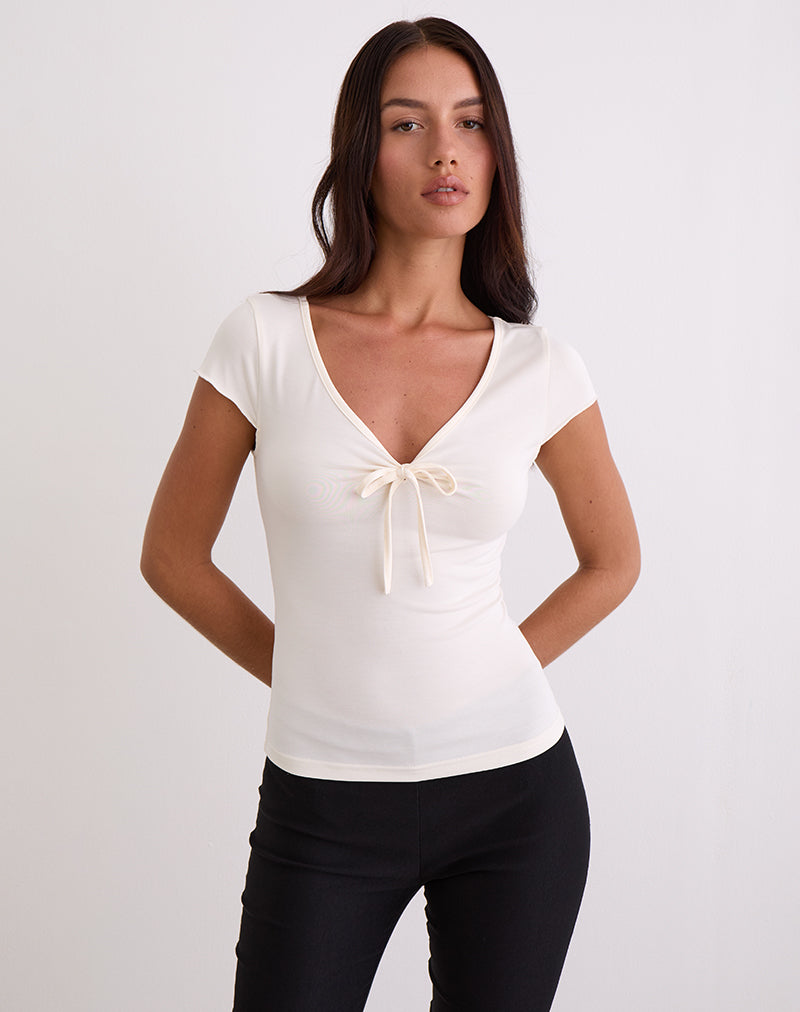 Top Saiba con manica a cappuccio in Cupro Cream