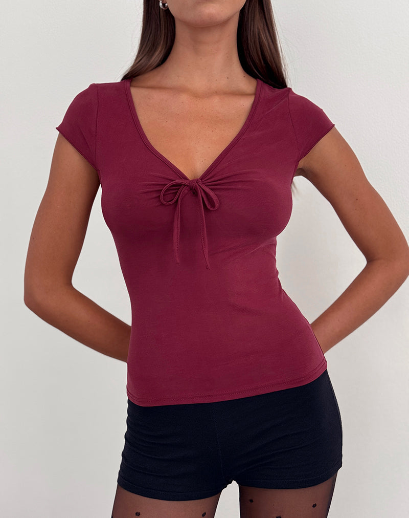 Image of Saiba Cap Sleeve Top in Cupro Dark Red