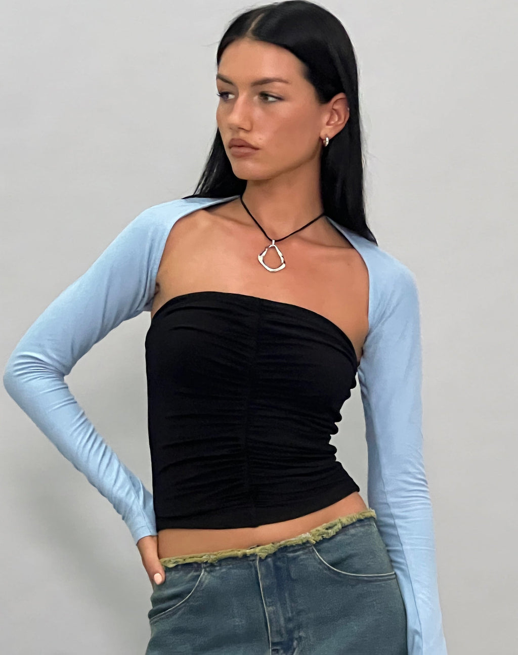 Top Ladri con coprispalle in blu Nantucket