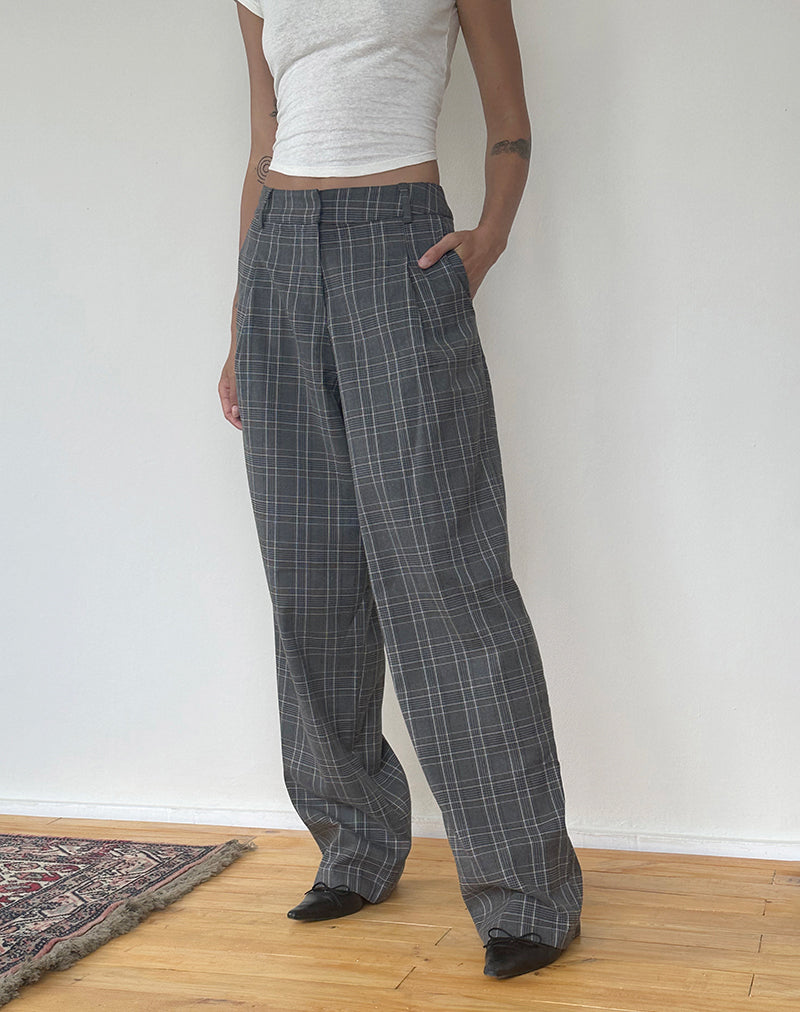 Sakaria - Pantaloni a gamba larga in grigio check