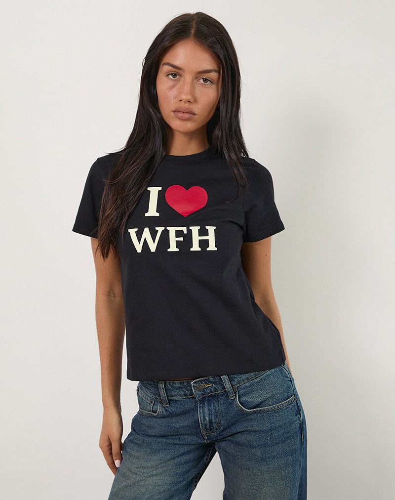 Immagine di Sakha Top nero con slogan I Love WFH