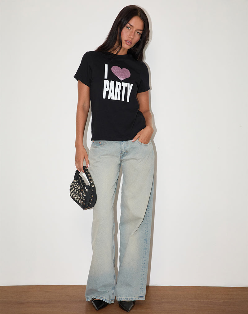Immagine di Saki Tee in nero con stampa I Love Party