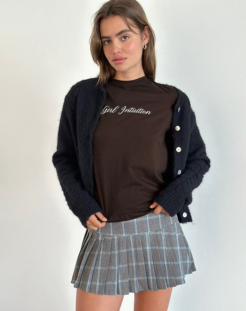 Immagine di Saki Tee in marrone cioccolato con stampa Girl Intuition